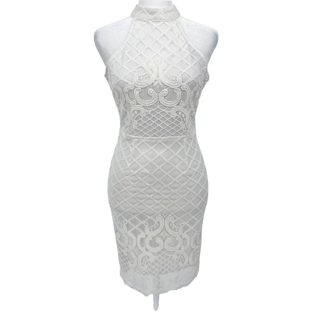 charlotte russe white bodycon dress NWT Y2K Charlotte Russe Women's Juniors Dress Small White Lace Mock Neck Boho knockoutelectricatl.com